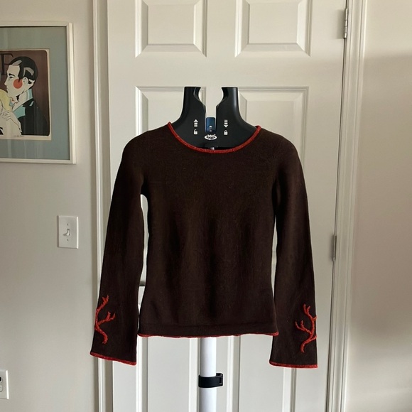Diane Von Furstenberg rare brown sweater embroidered sea coral vintage S/XS - Picture 4 of 11